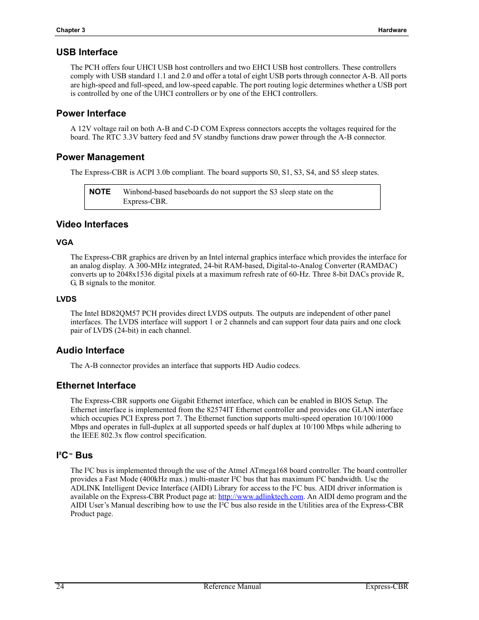 Vga lvds, Audio interface ethernet interface i²c™ bus | ADLINK Express-CBR User Manual | Page 28 / 54