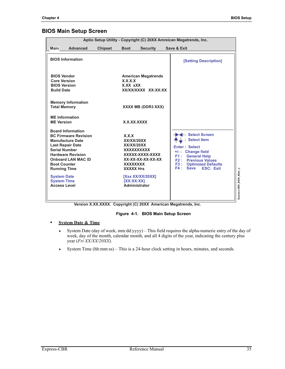 Bios main setup screen, Figure 4-1 | ADLINK Express-CBR User Manual | Page 39 / 54