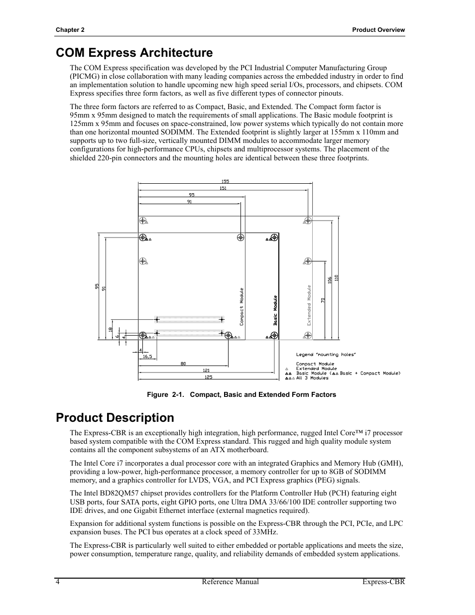 Com express architecture product description, Figure 2-1, Compact, basic and extended form factors | Com express architecture, Product description | ADLINK Express-CBR User Manual | Page 8 / 54