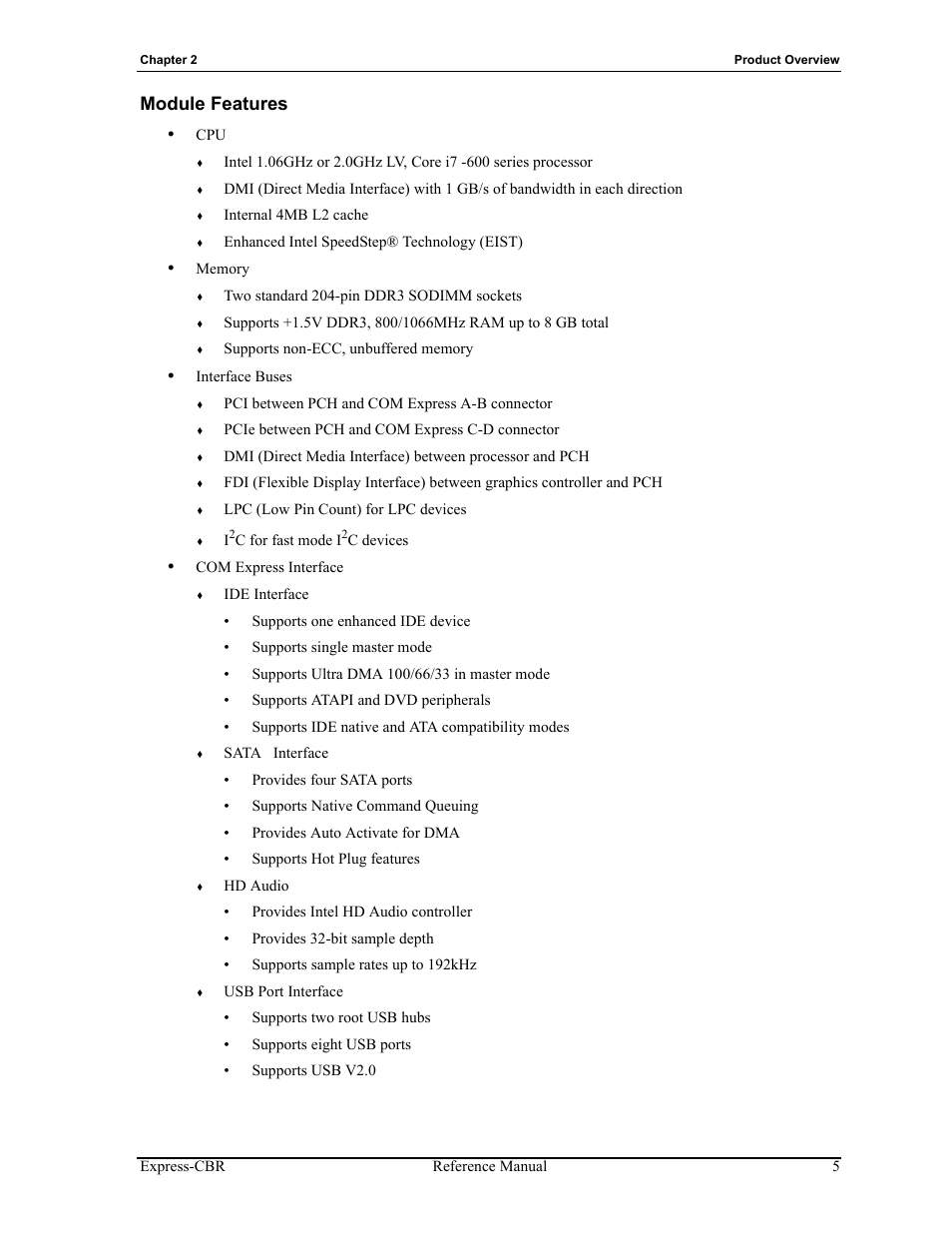 Module features | ADLINK Express-CBR User Manual | Page 9 / 54