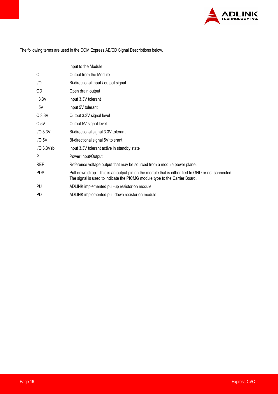 Signal description terminology | ADLINK Express-CVC User Manual | Page 16 / 73