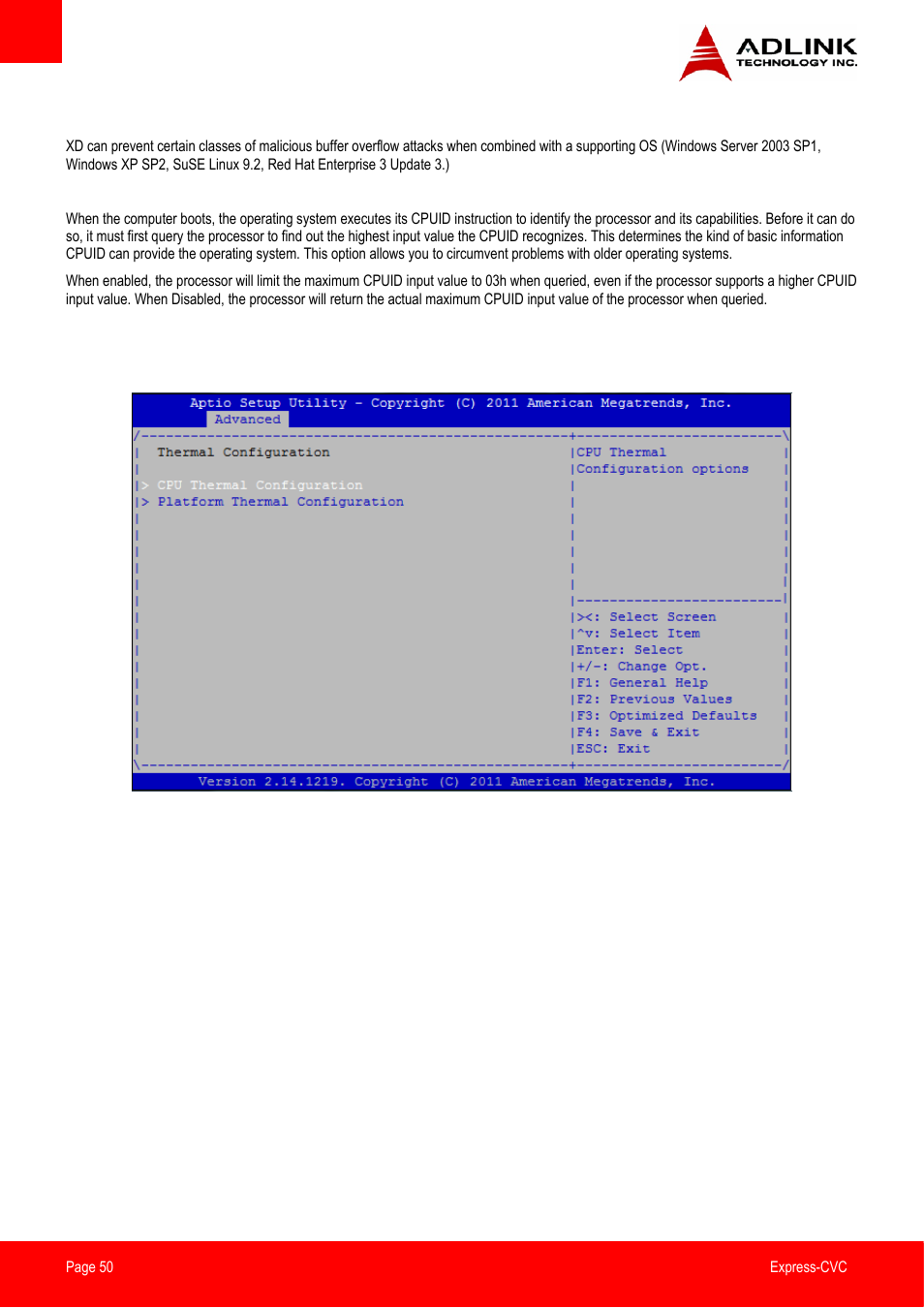 Thermal configuration | ADLINK Express-CVC User Manual | Page 50 / 73