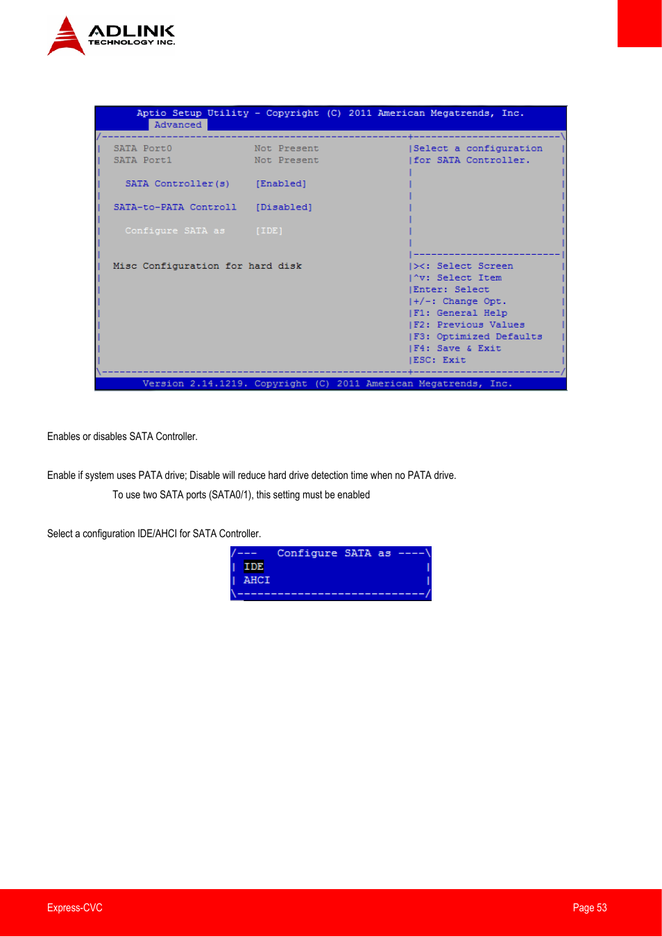Ide configuration | ADLINK Express-CVC User Manual | Page 53 / 73