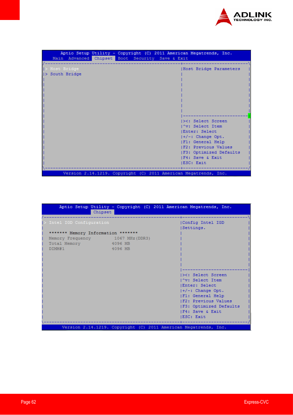 Chipset setup, Host bridge configuration | ADLINK Express-CVC User Manual | Page 62 / 73