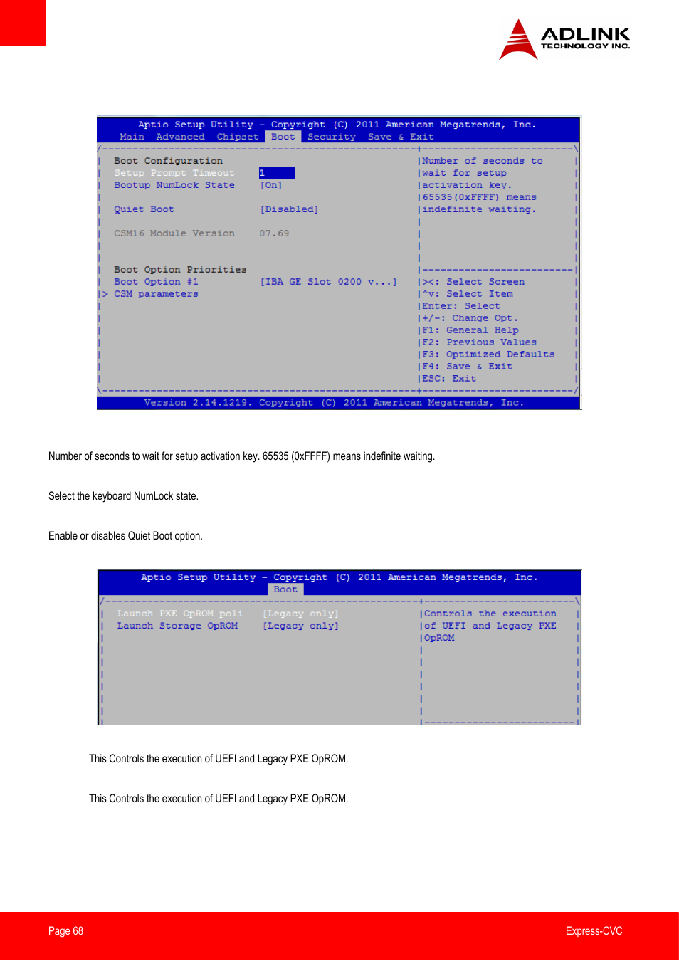 Boot setup | ADLINK Express-CVC User Manual | Page 68 / 73