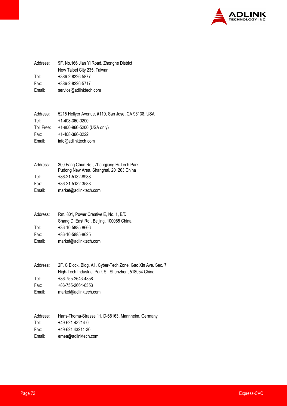 Getting service | ADLINK Express-CVC User Manual | Page 72 / 73