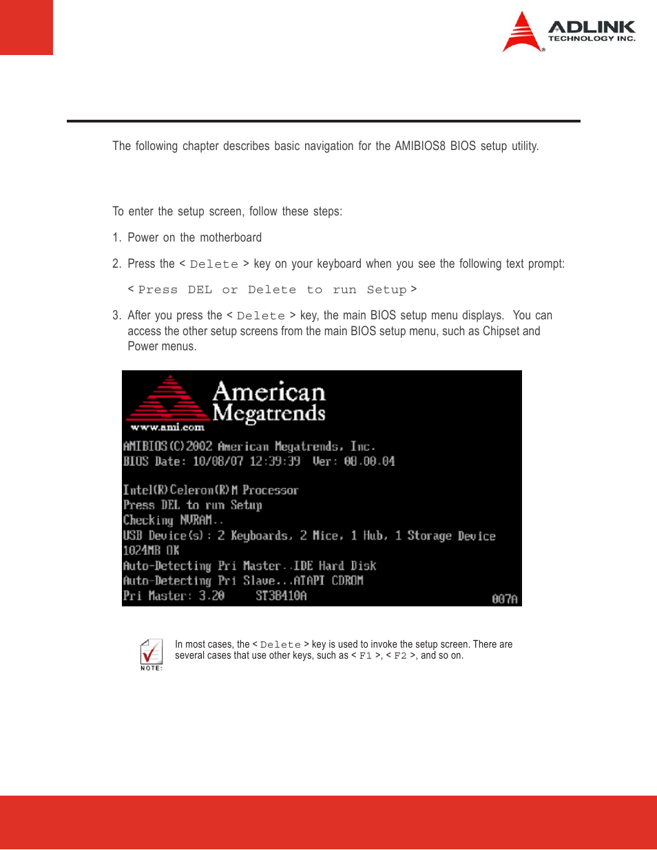 8 bios setup utility, 1 starting the bios, Starting the bios | ADLINK Express-LPC User Manual | Page 33 / 86