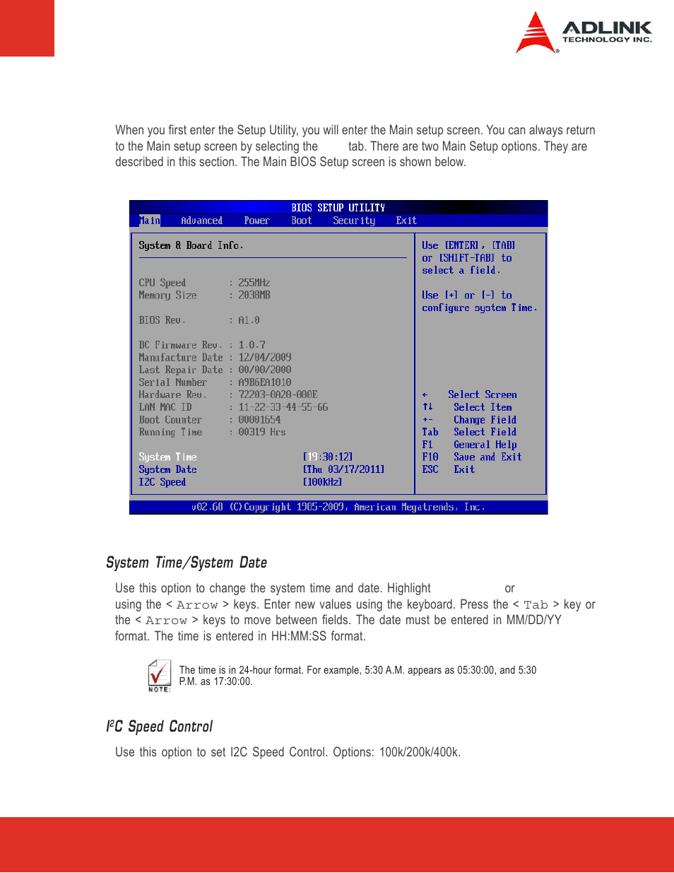 2 main setup, Main setup, System time/system date | C speed control | ADLINK Express-LPC User Manual | Page 37 / 86