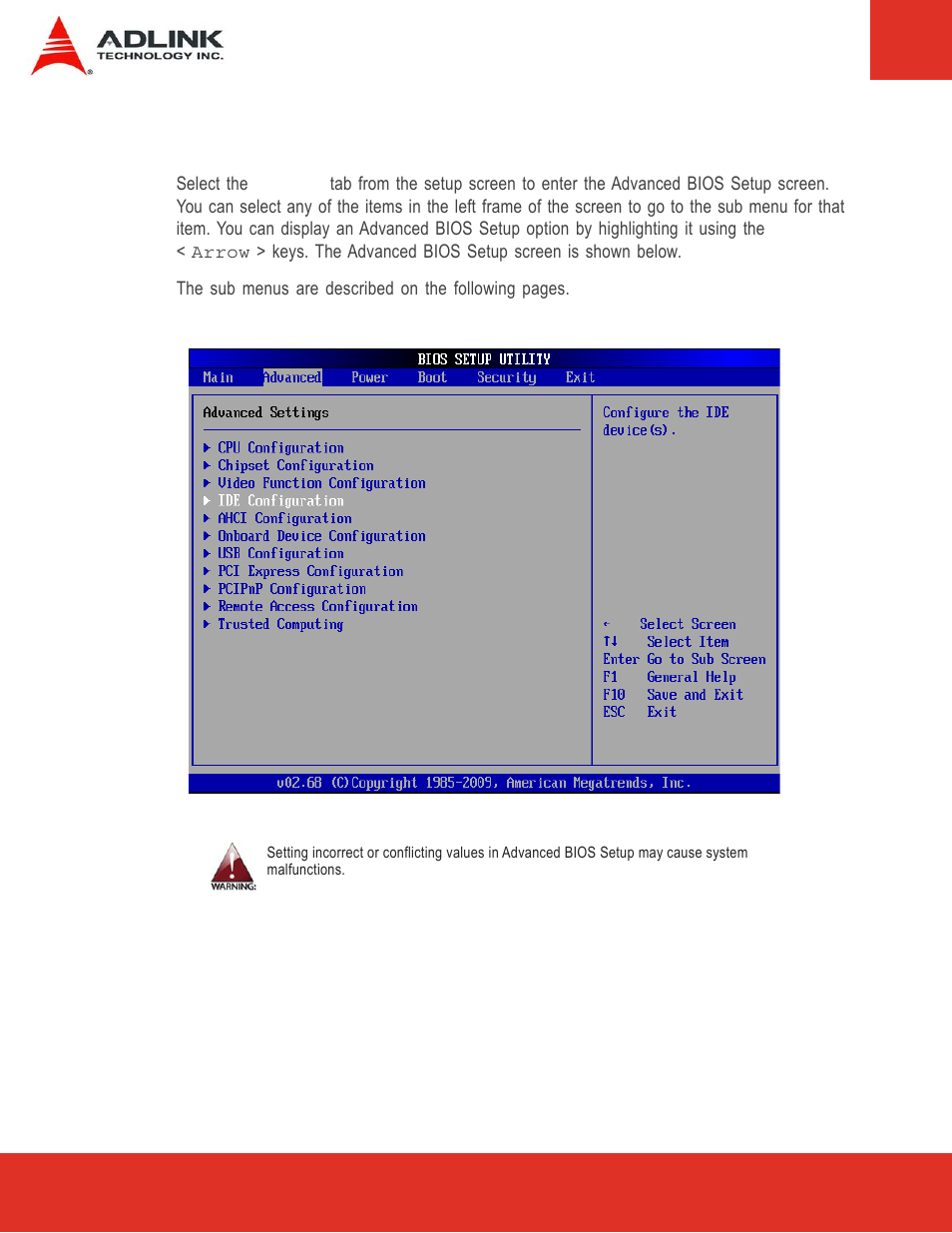 3 advanced bios setup, Advanced bios setup | ADLINK Express-LPC User Manual | Page 38 / 86