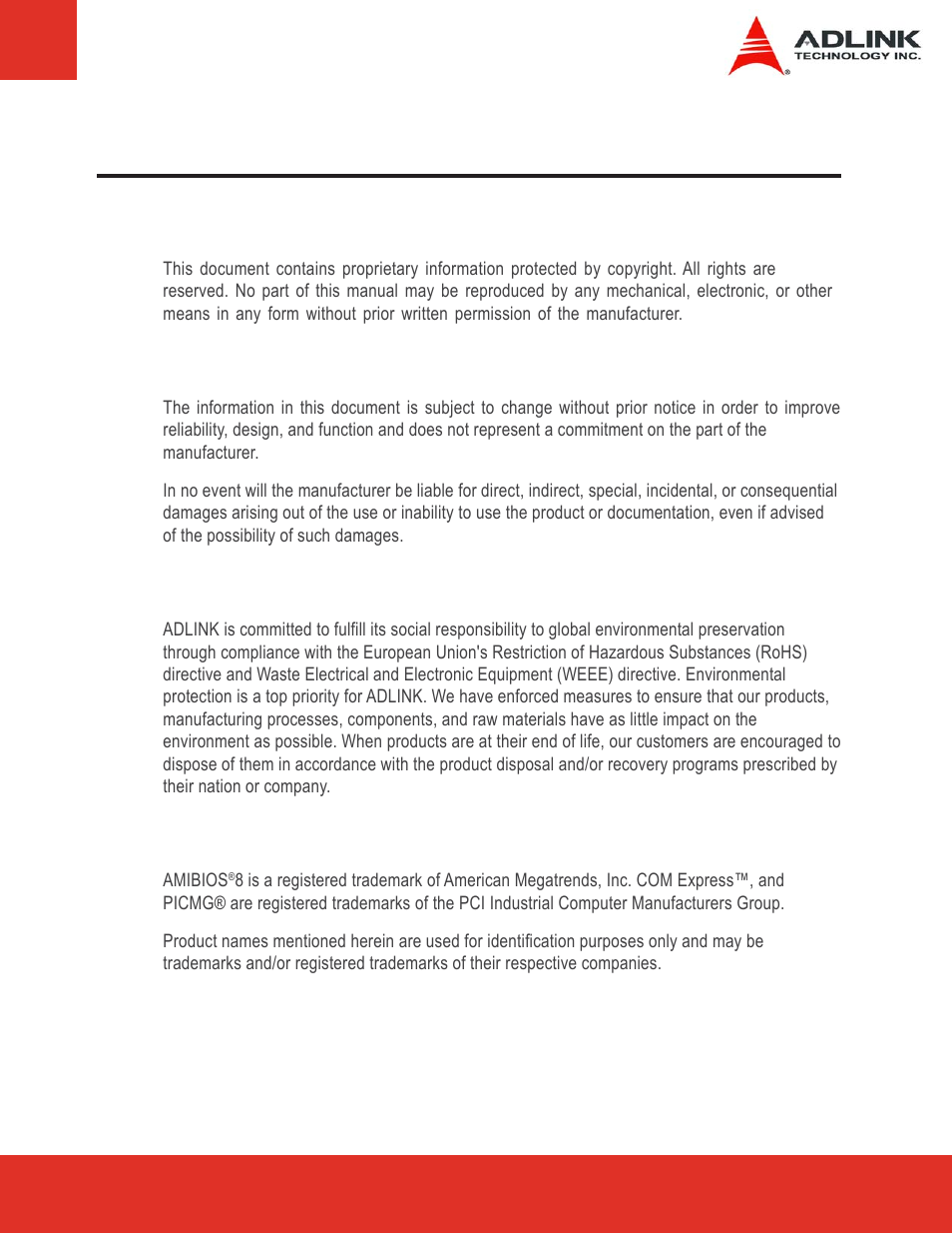 Preface, Copyright 2011 adlink technology, inc, Disclaimer | Environmental responsibility, Trademarks | ADLINK Express-LPC User Manual | Page 5 / 86