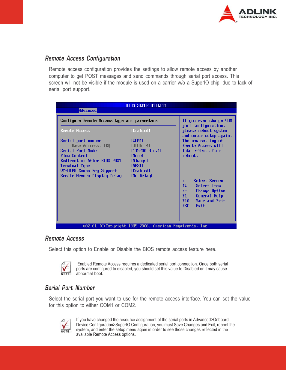 Remote access, Serial port number | ADLINK Express-LPC User Manual | Page 55 / 86