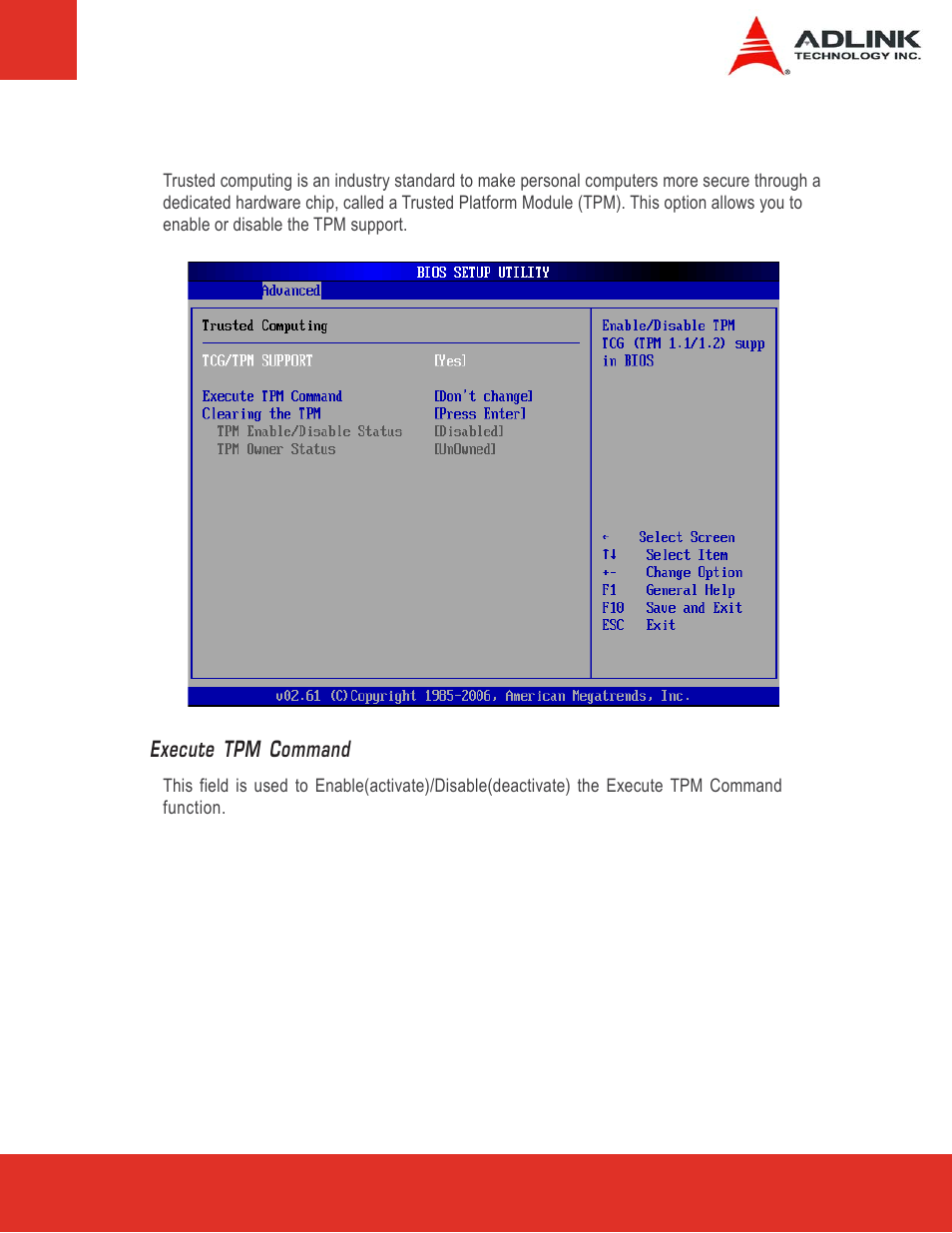 11 trusted computing, Execute tpm command | ADLINK Express-LPC User Manual | Page 57 / 86