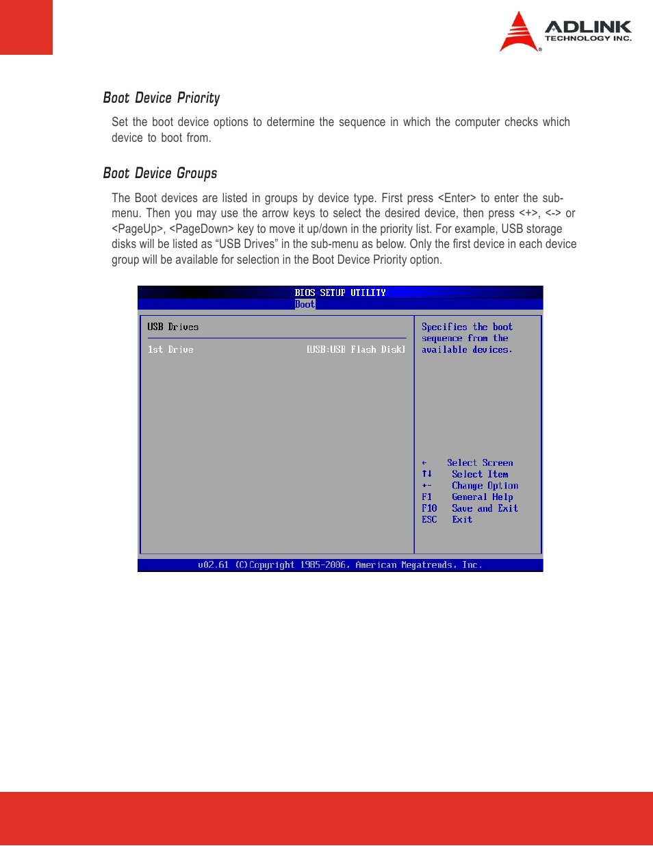 Boot device priority, Boot device groups | ADLINK Express-LPC User Manual | Page 67 / 86