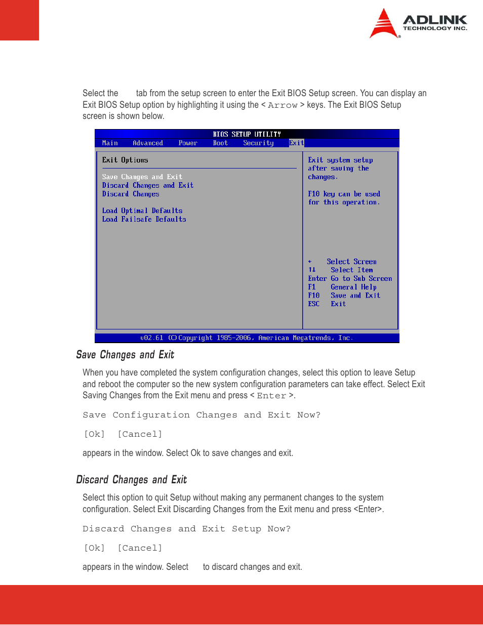 7 exit menu, Exit menu | ADLINK Express-LPC User Manual | Page 71 / 86