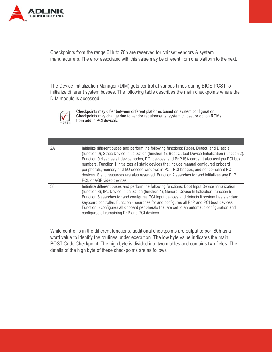 4 oem post error checkpoints, 5 dim code checkpoints, Oem post error checkpoints | Dim code checkpoints | ADLINK Express-LPC User Manual | Page 78 / 86