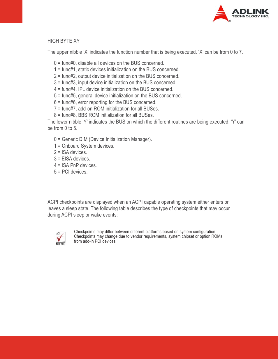 6 acpi runtime checkpoints, Acpi runtime checkpoints | ADLINK Express-LPC User Manual | Page 79 / 86