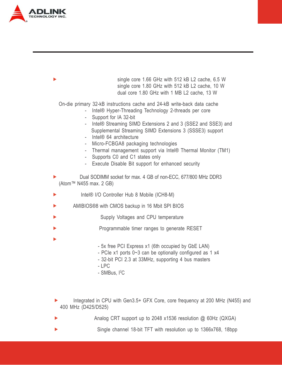 2 specifications, 1 general, 2 integrated video | General, Integrated video | ADLINK Express-LPC User Manual | Page 8 / 86