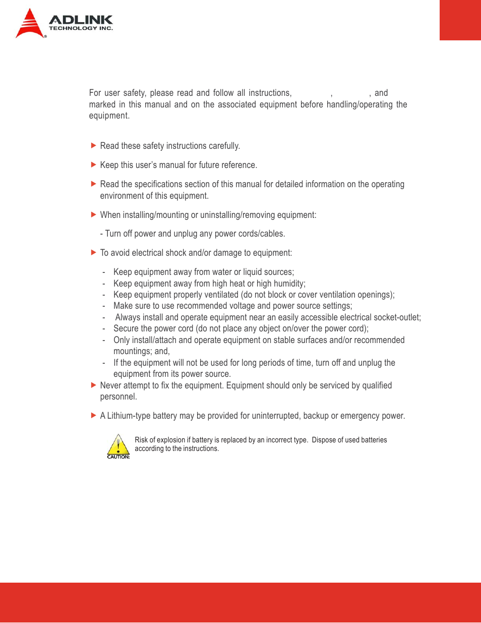 Important safety instructions | ADLINK Express-LPC User Manual | Page 82 / 86