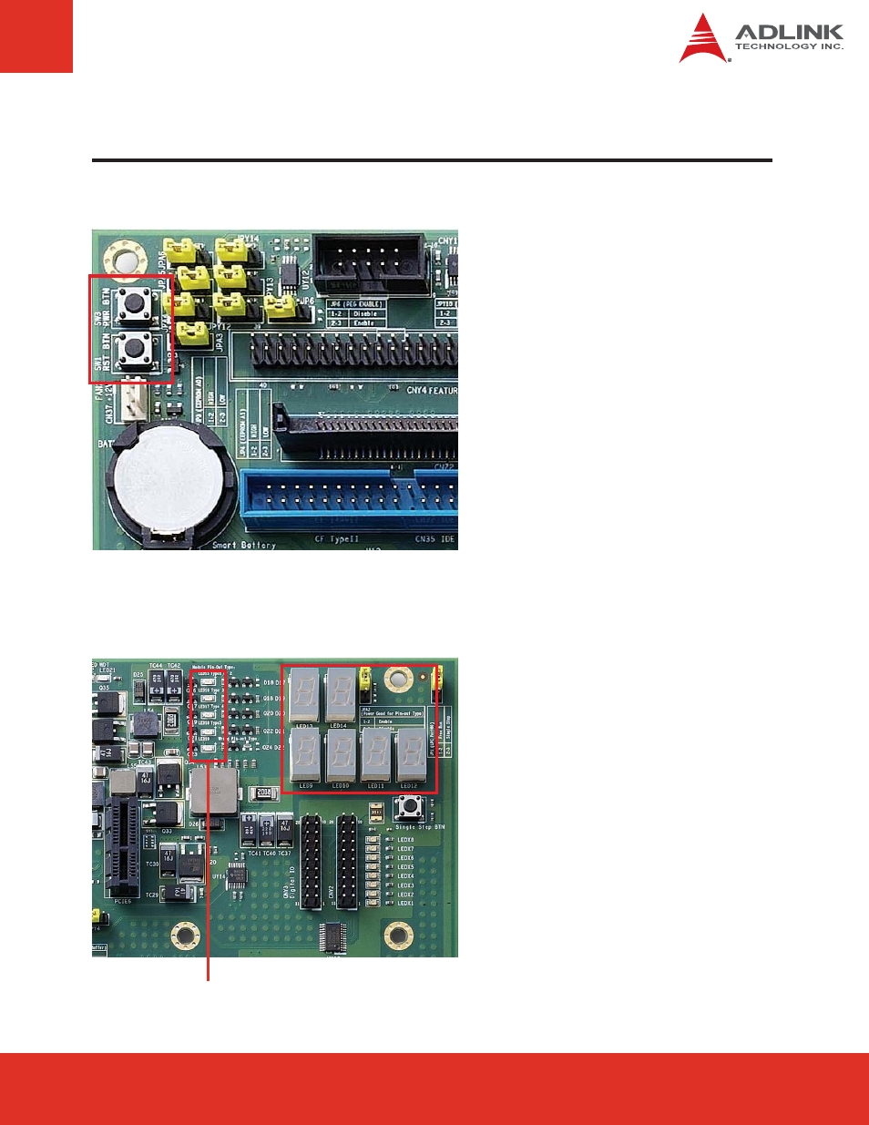 8 switches, post, leds & power, 1 on/off and reset, 2 post & module type display | On/off and reset, Post & module type display | ADLINK Express-BASE User Manual | Page 39 / 46