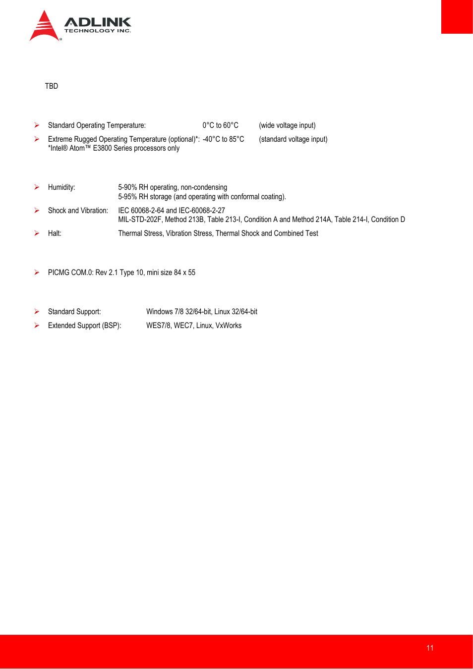 Power consumption, Operating temperatures, Environmental | Specification compliance, Operating systems | ADLINK nanoX-BT User Manual | Page 11 / 71