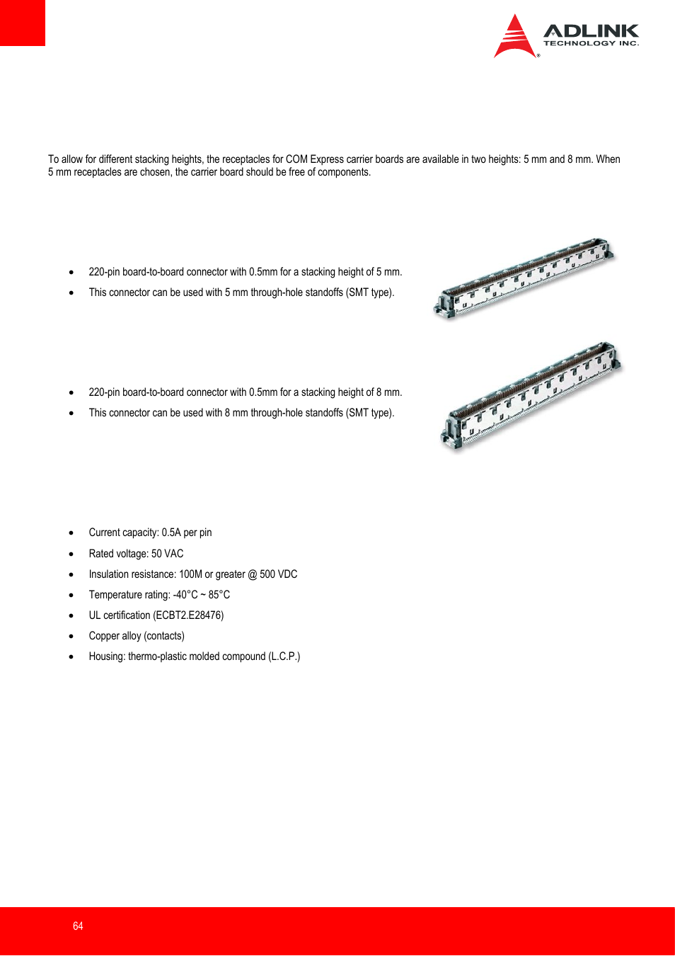 Mechanical information, Board-to-board connectors | ADLINK nanoX-BT User Manual | Page 64 / 71