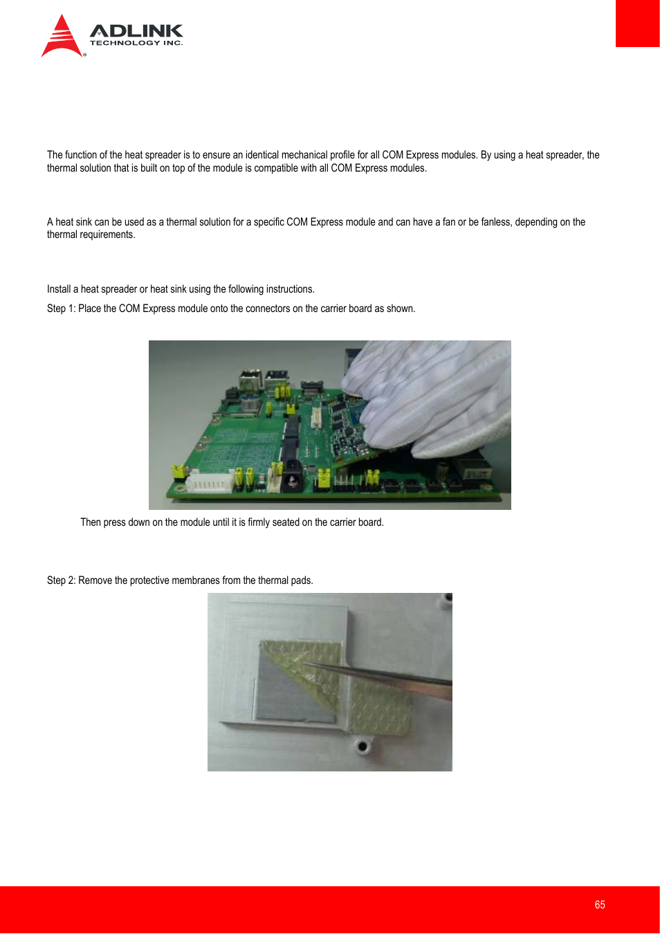 Thermal solution, Heat spreaders, Heat sinks | Installation | ADLINK nanoX-BT User Manual | Page 65 / 71