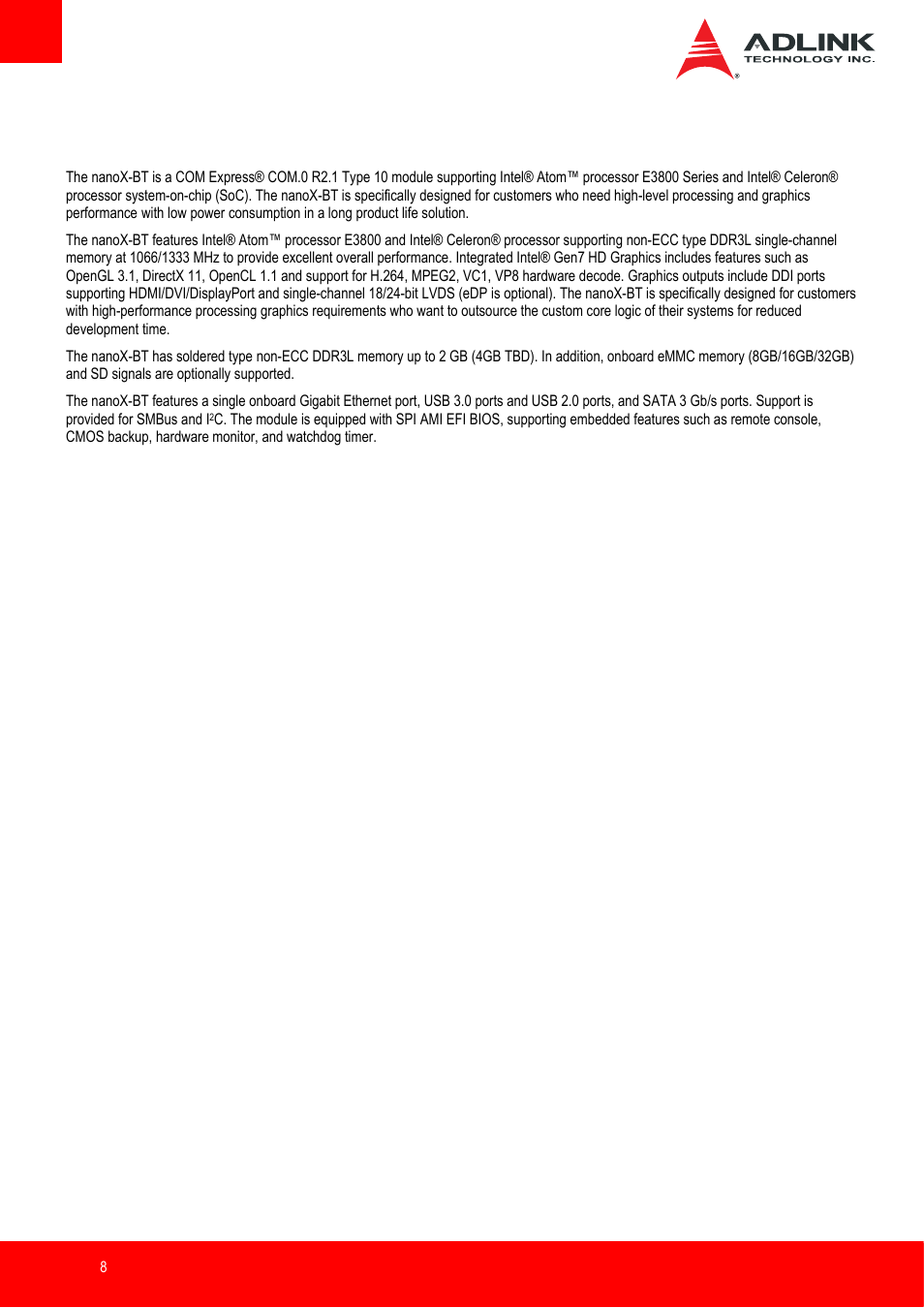 Introduction | ADLINK nanoX-BT User Manual | Page 8 / 71