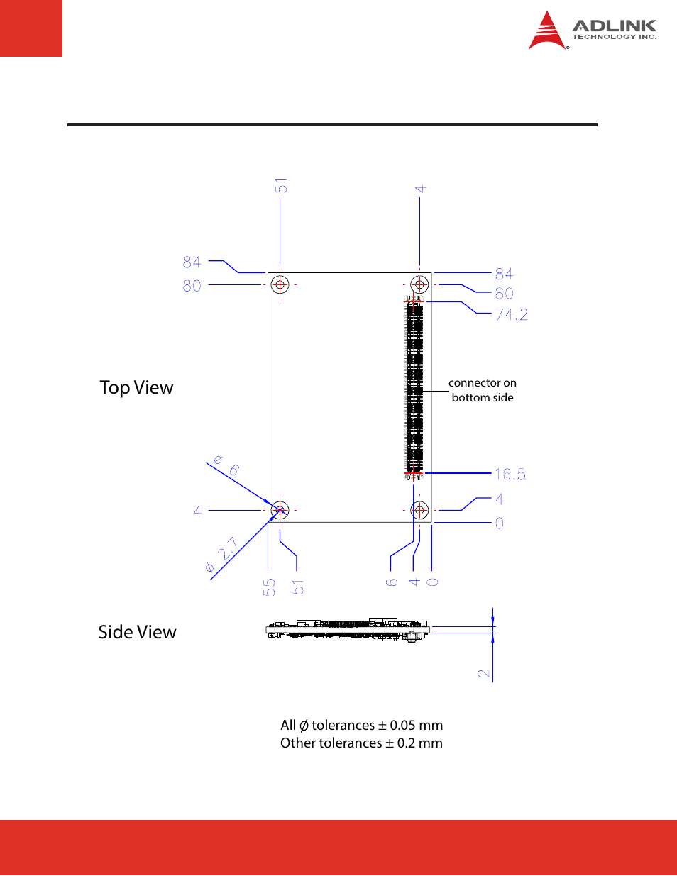 4 mechanical dimensions, Top view side view | ADLINK nanoX-TC User Manual | Page 13 / 62