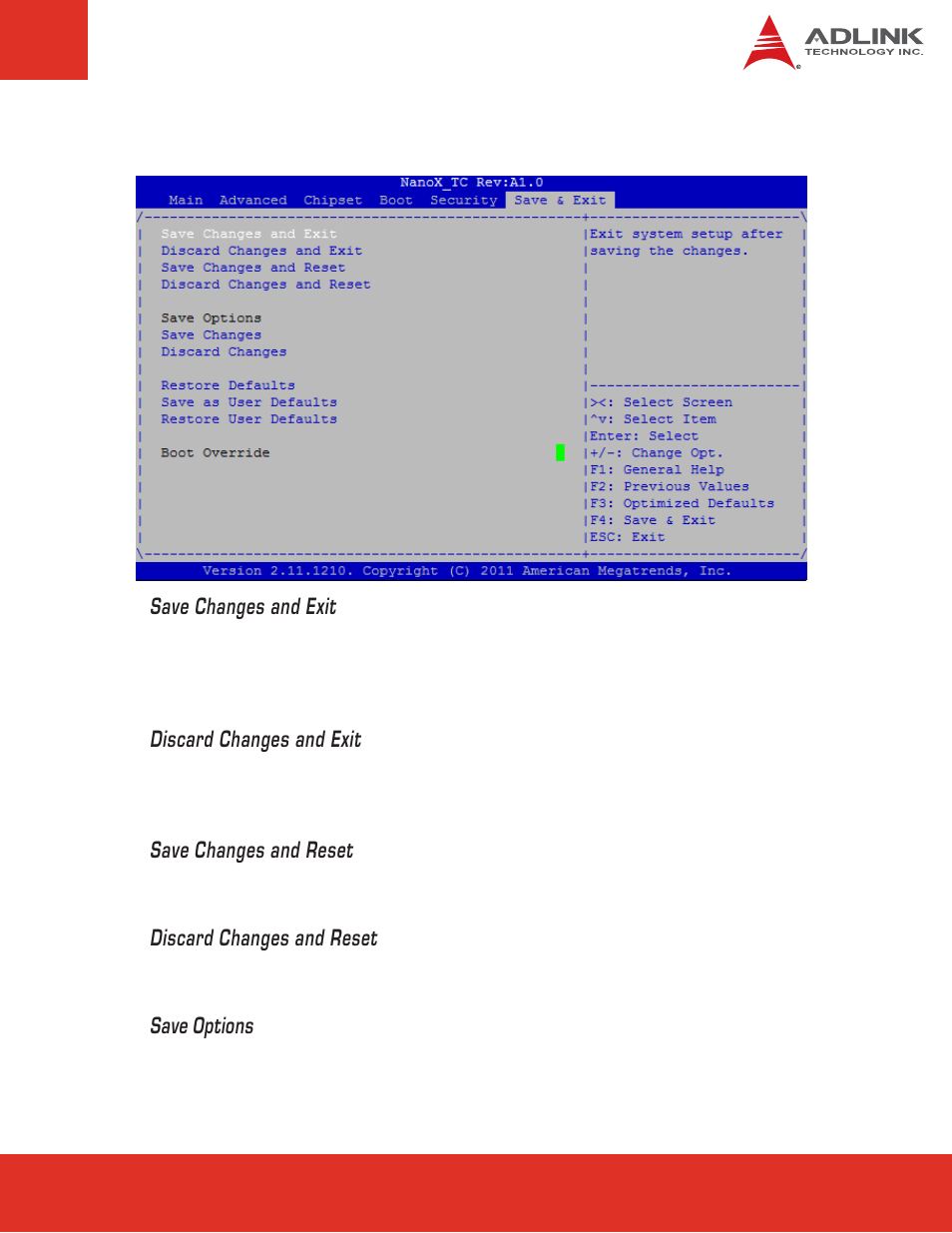 8 save & exit, 8 save, Exit | ADLINK nanoX-TC User Manual | Page 49 / 62