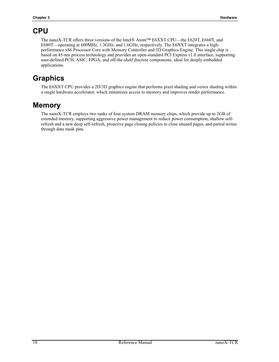 Cpu graphics memory, Graphics | ADLINK nanoX-TCR User Manual | Page 22 / 50