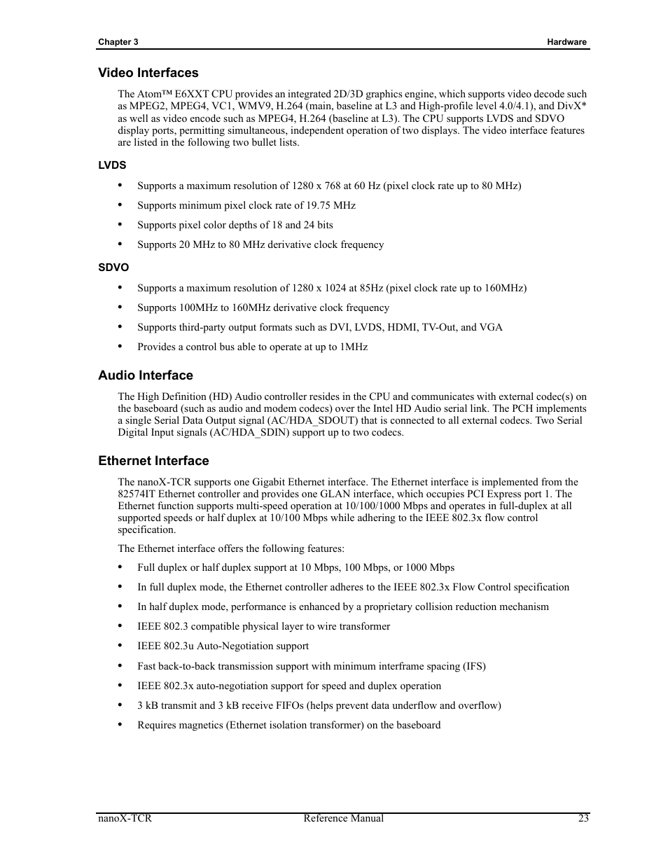 Video interfaces, Lvds sdvo, Audio interface ethernet interface | ADLINK nanoX-TCR User Manual | Page 27 / 50