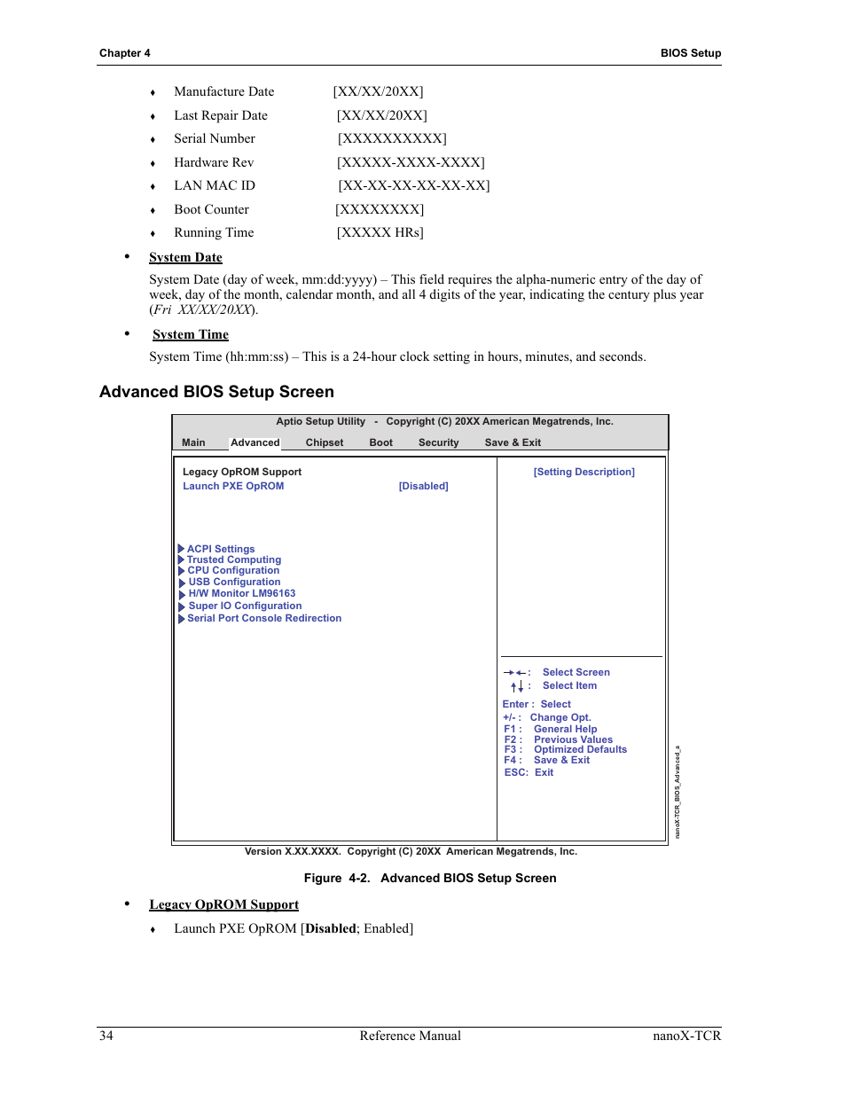 Advanced bios setup screen, Figure 4-2 | ADLINK nanoX-TCR User Manual | Page 38 / 50