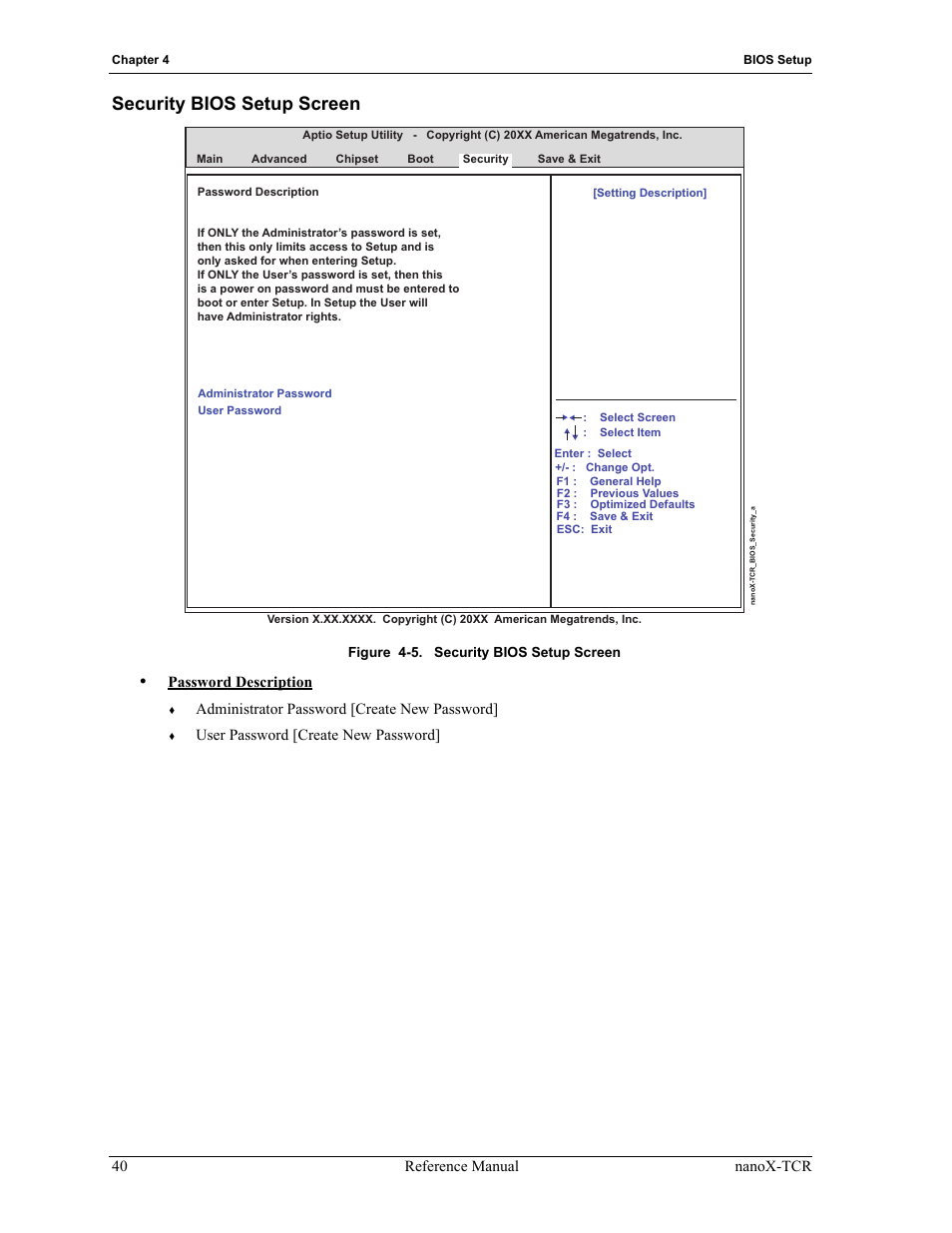 Security bios setup screen, Figure 4-5 | ADLINK nanoX-TCR User Manual | Page 44 / 50