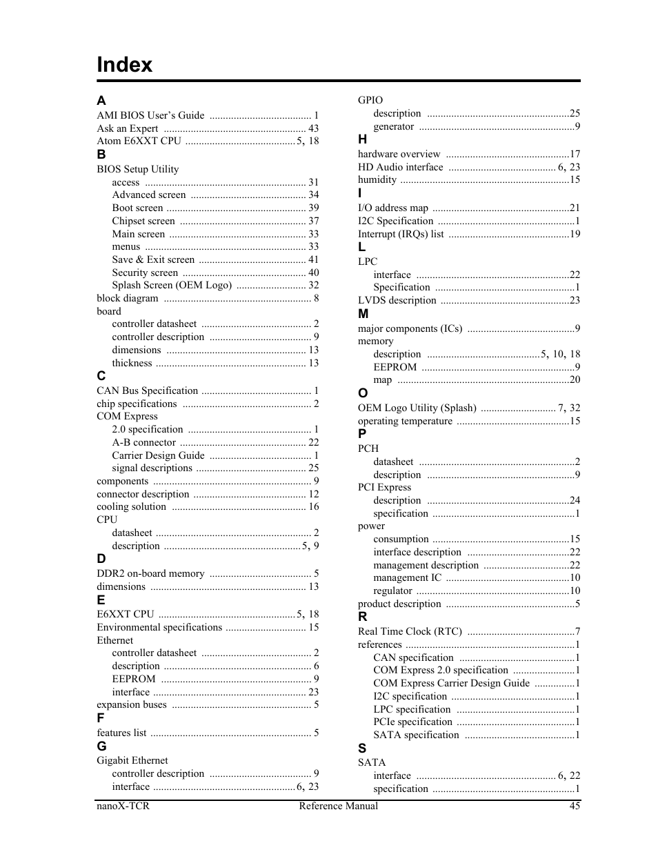 Index | ADLINK nanoX-TCR User Manual | Page 49 / 50