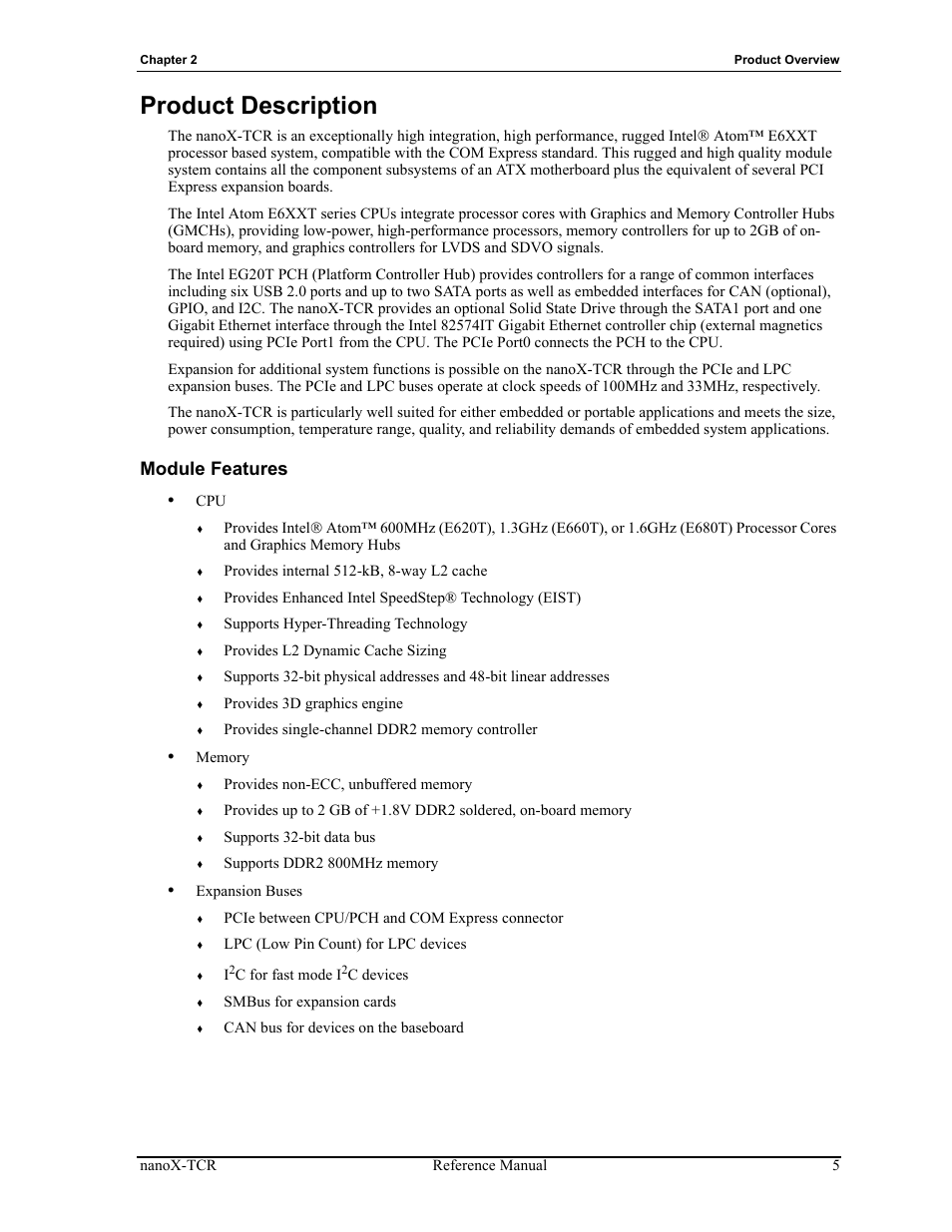 Product description, Module features | ADLINK nanoX-TCR User Manual | Page 9 / 50