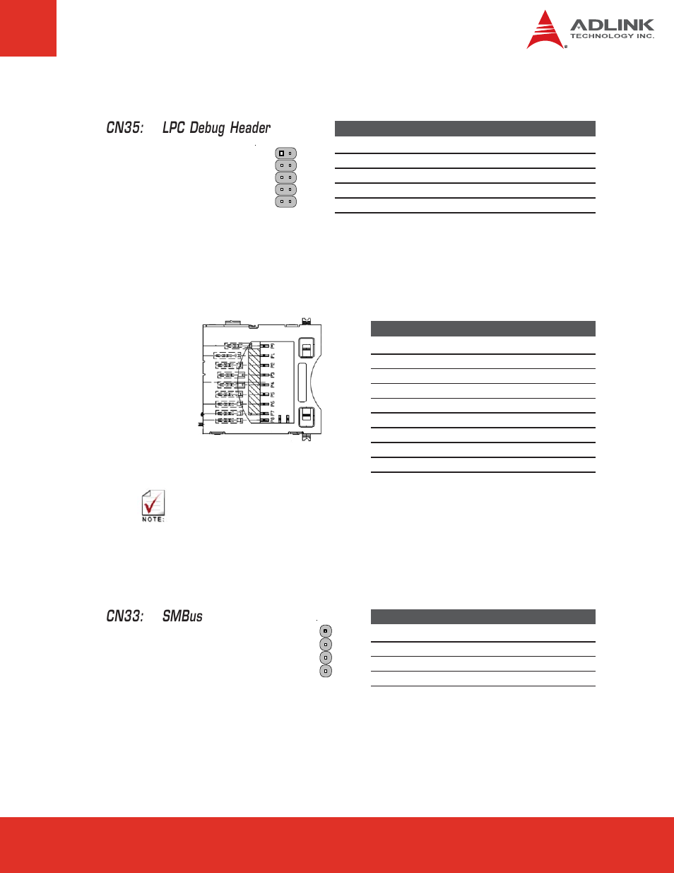 7 lpc debug, 8 sd card slot, 9 smbus | Lpc debug, Sd card slot, Smbus, Cn35: lpc debug header, Cn33: smbus | ADLINK nanoX-BASE User Manual | Page 21 / 44