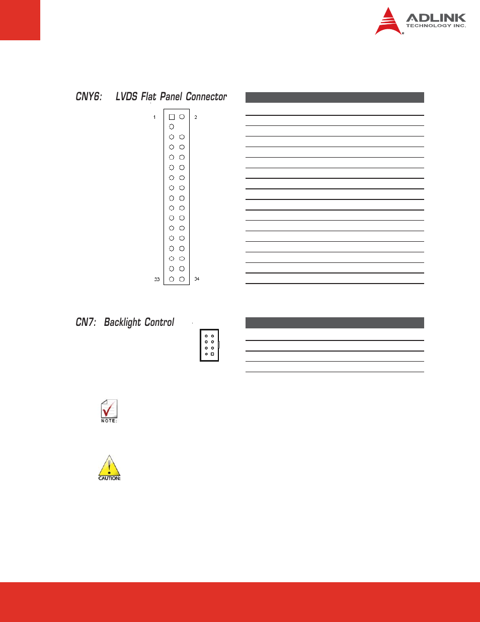 13 lvds panel connectors, Cn7: backlight control, Cny6: lvds flat panel connector | ADLINK nanoX-BASE User Manual | Page 25 / 44