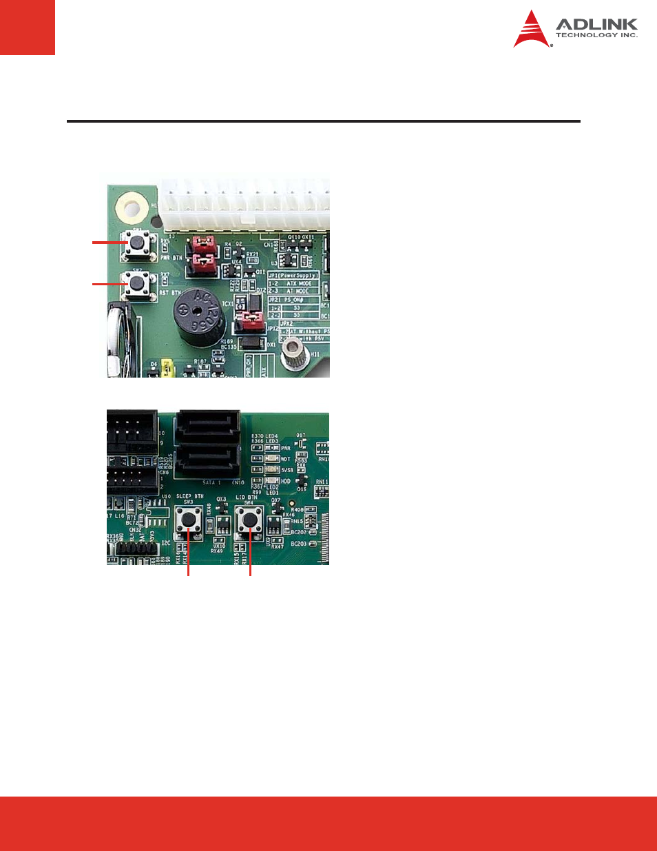 8 switches, leds & power, 1 mini switches (sw1~4), Mini switches (sw1~4) | ADLINK nanoX-BASE User Manual | Page 37 / 44