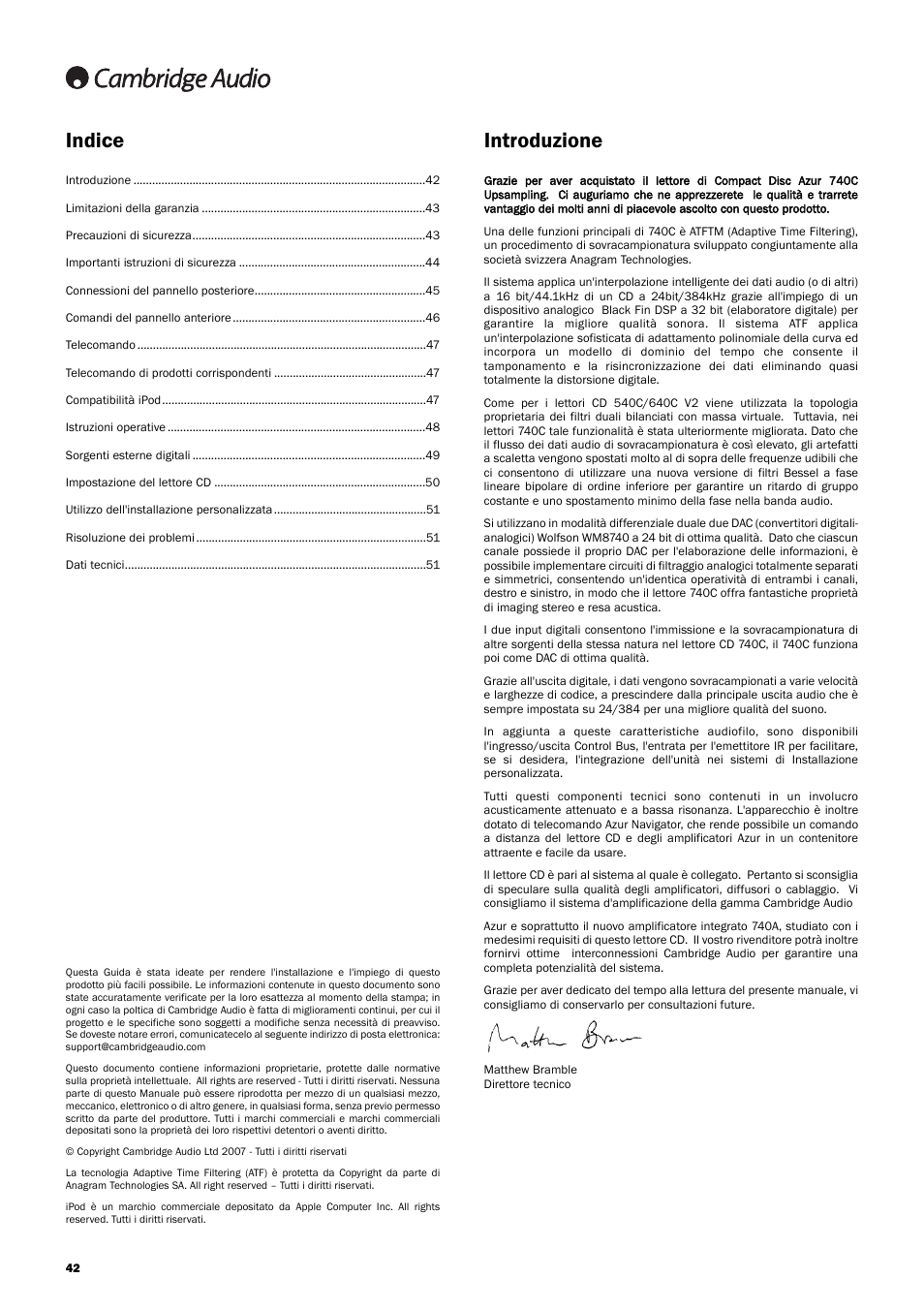Indice introduzione | Cambridge Audio Azur 740C User Manual | Page 42 / 82