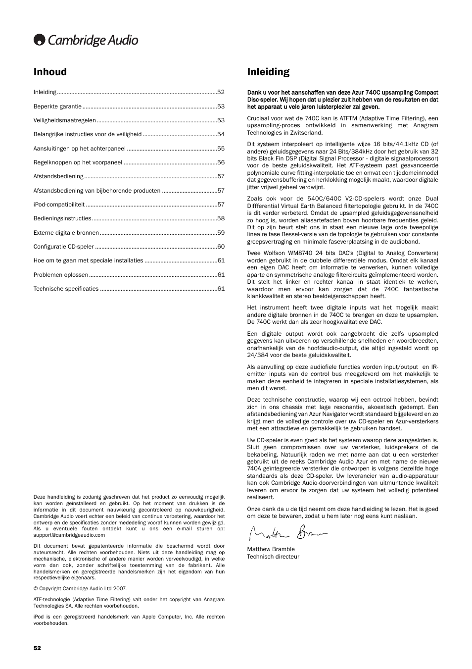 Inhoud inleiding | Cambridge Audio Azur 740C User Manual | Page 52 / 82