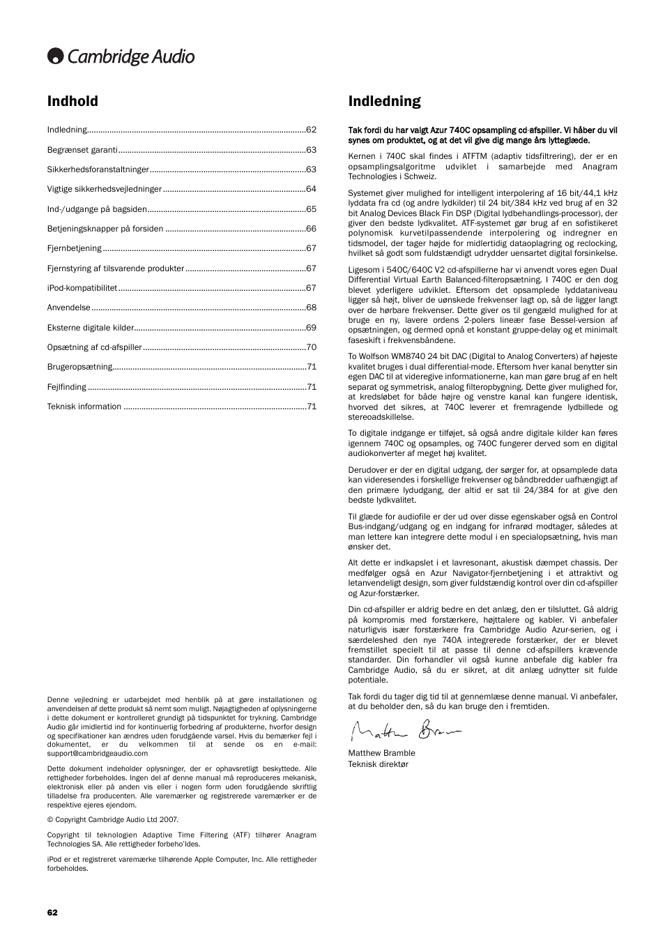 Indhold indledning | Cambridge Audio Azur 740C User Manual | Page 62 / 82