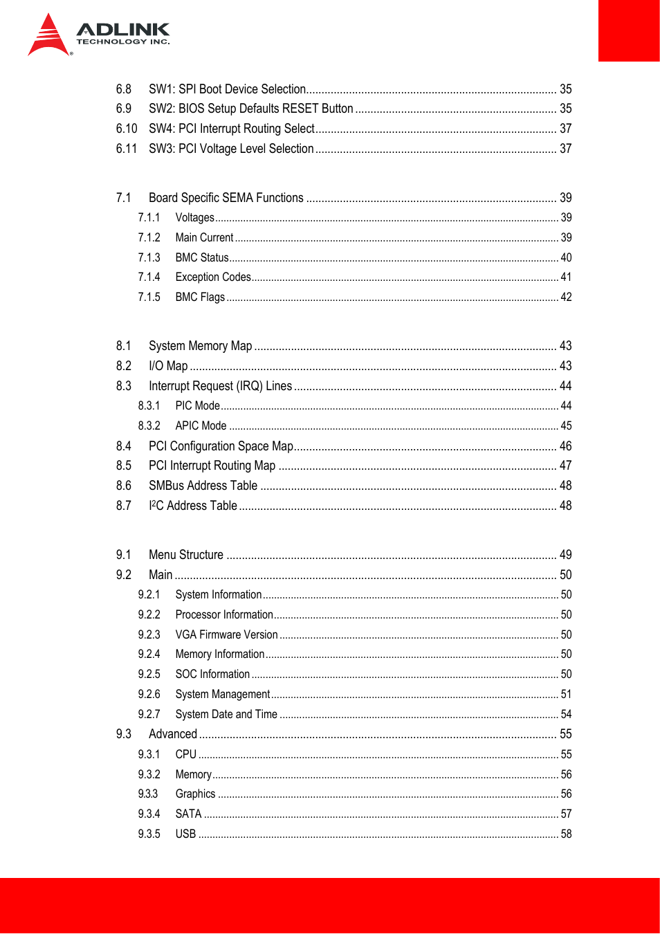 Sema (smart embedded management agent), System resources, Bios setup | ADLINK ETX-BT User Manual | Page 5 / 70