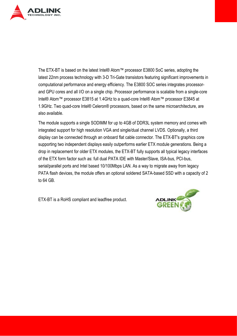 1 introduction, 1 description, Introduction | ADLINK ETX-BT User Manual | Page 7 / 70