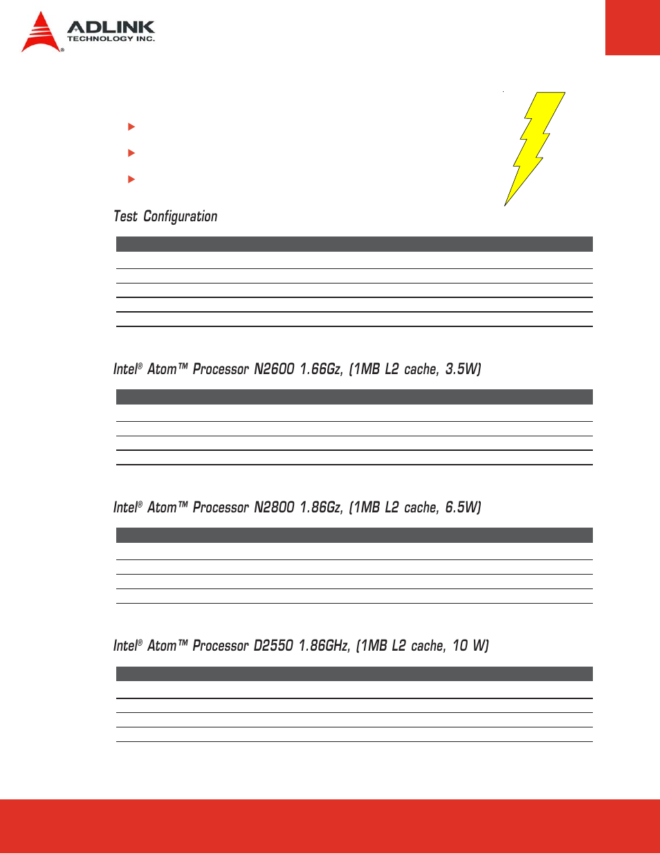 8 power specifications, Power specifications, Test configuration | Intel | ADLINK ETX-CV User Manual | Page 10 / 86