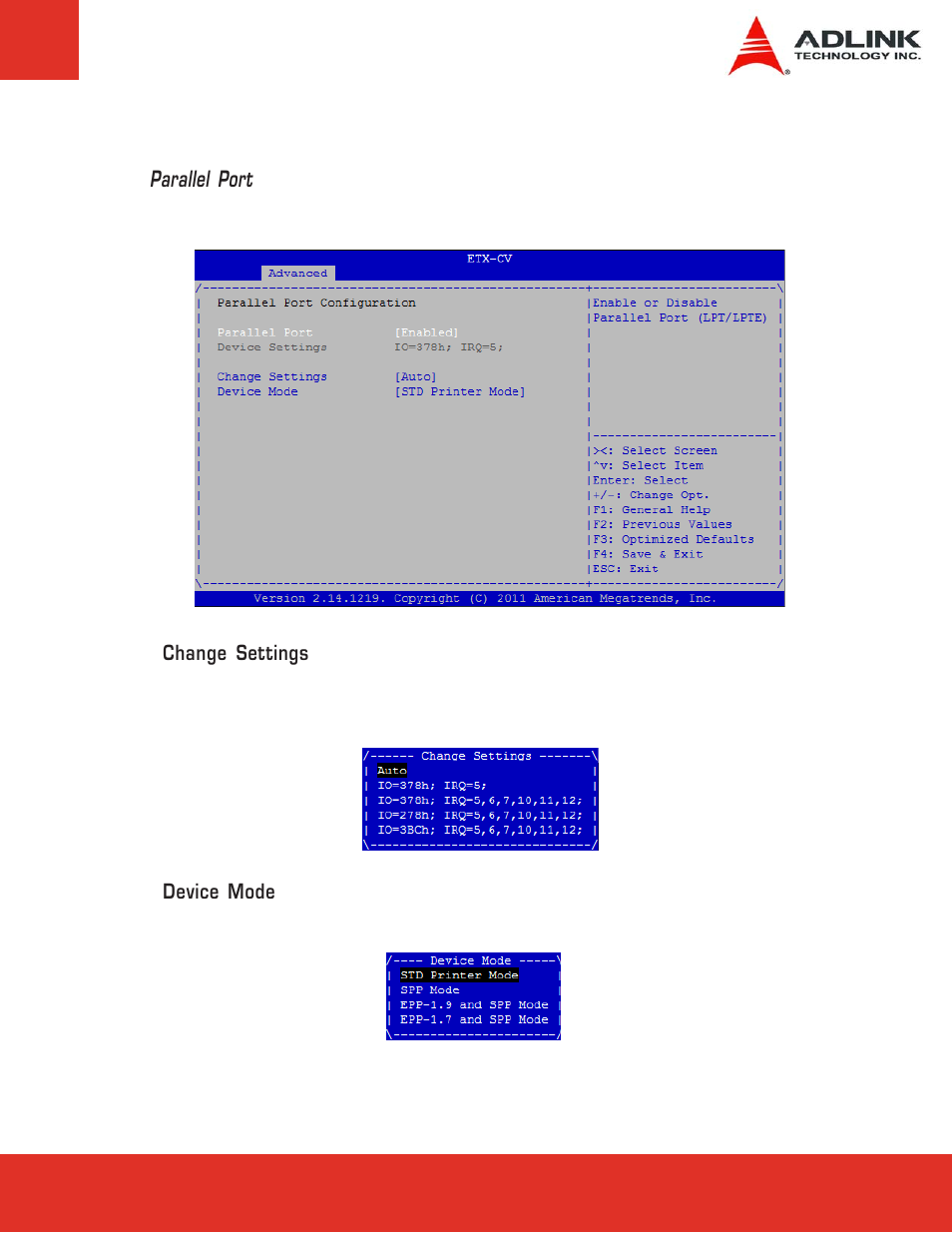 Parallel port | ADLINK ETX-CV User Manual | Page 55 / 86