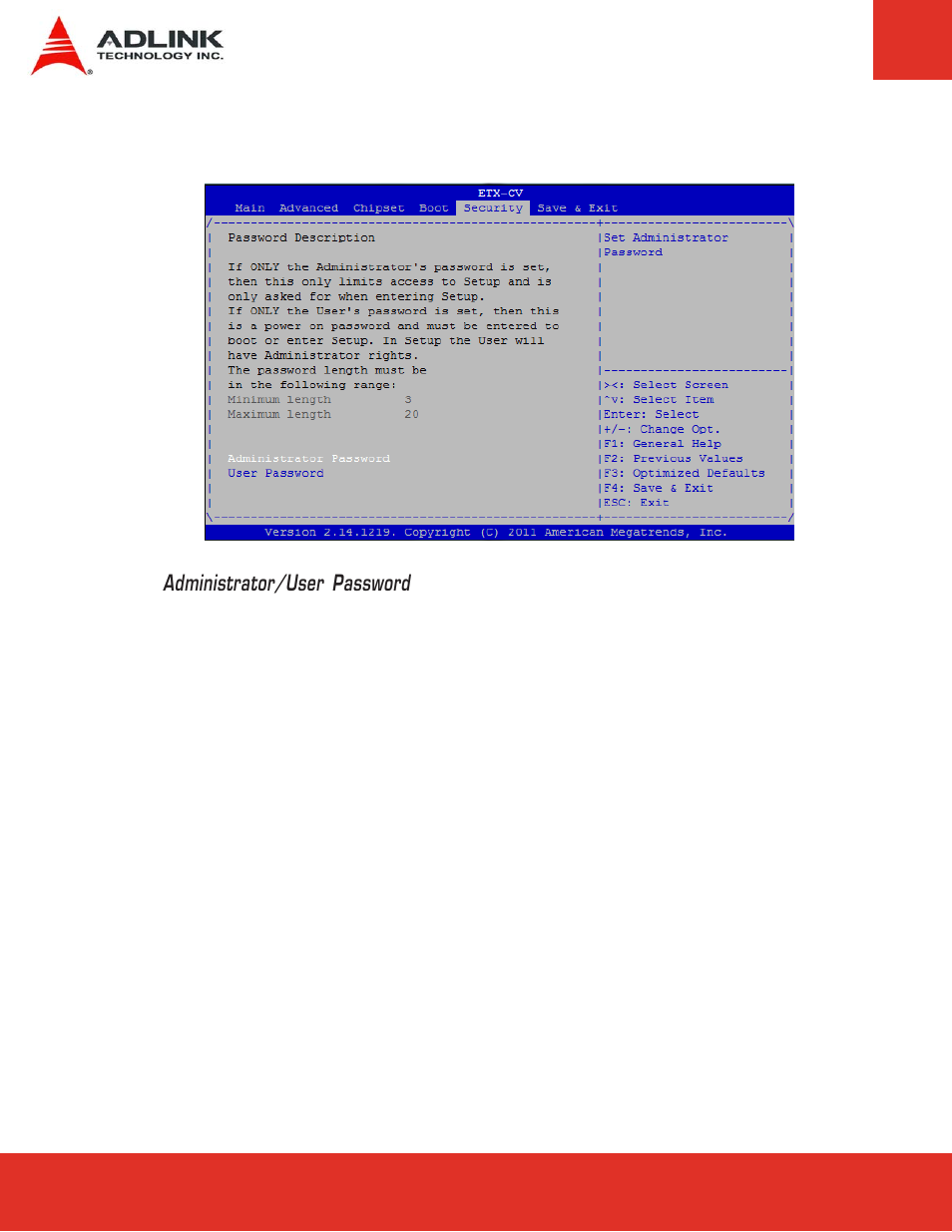 6 security setup, Security setup | ADLINK ETX-CV User Manual | Page 68 / 86