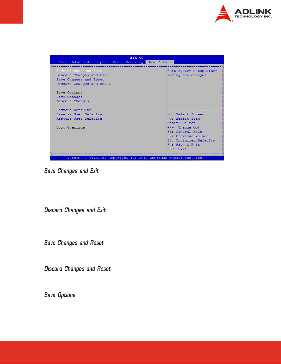 7 save & exit, Save & exit | ADLINK ETX-CV User Manual | Page 69 / 86