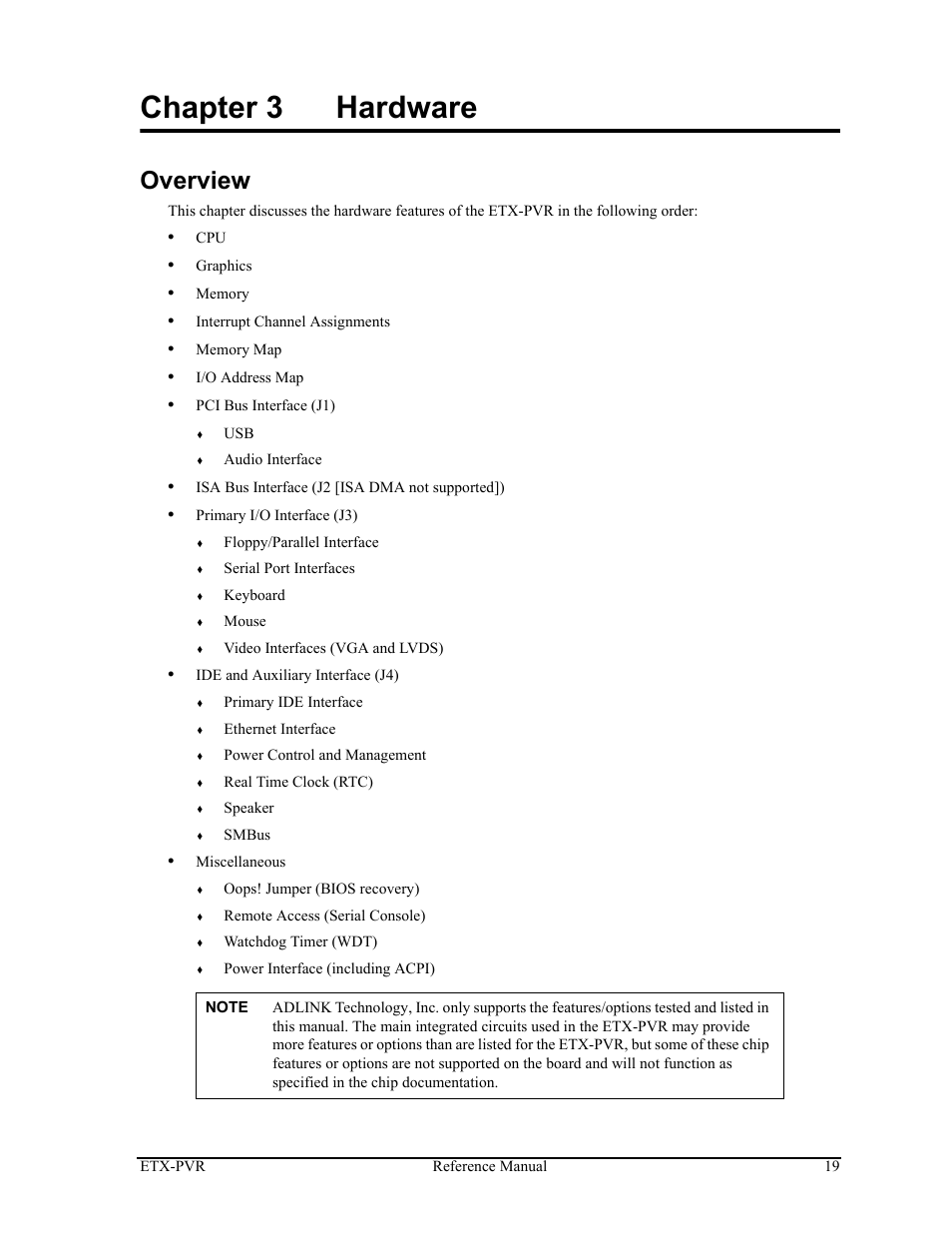 Chapter 3, Hardware, Overview | Chapter 3 hardware | ADLINK ETX-PVR User Manual | Page 25 / 68