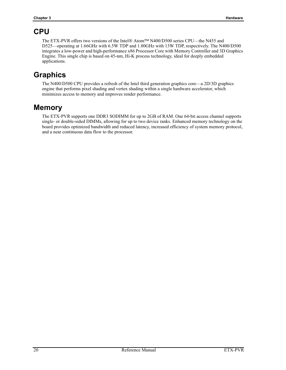 Cpu graphics memory, Graphics | ADLINK ETX-PVR User Manual | Page 26 / 68