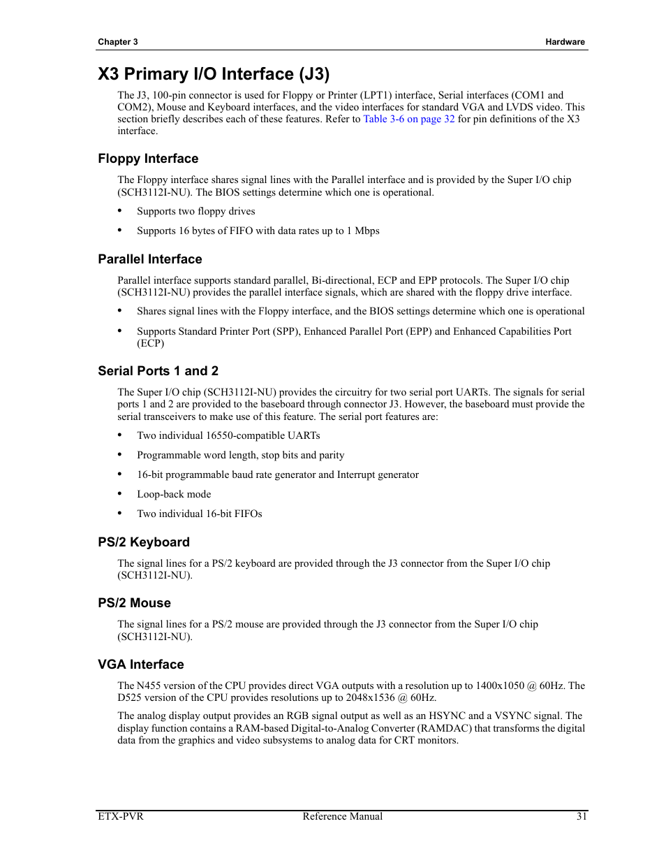 X3 primary i/o interface (j3) | ADLINK ETX-PVR User Manual | Page 37 / 68